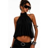 World Fashion Trends Şifon Kumaş Halter Yaka Sırt Dekolteli siyah Bluz