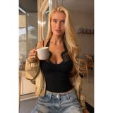 World Fashion Trends Siyah Dantel Kombinli Doğal Viskon Halter Crop Bluz
