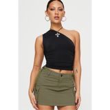 World Fashion Trends SİYAH Tek Omzu ve Yanı Büzgülü Esnek Crop Bluz WFT4048B
