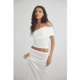 World Fashion Trends Tek Kol Full Büzgülü Esnek Crop Top Bluz