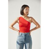 World Fashion Trends Tek Omuz Askılı Büzgü Detaylı Esnek Crop Top Bluz WFT4063B