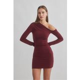 World Fashion Trends Tek Omzu Açık ve Büzgülü Esnek Sandy Elbise