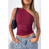 World Fashion Trends Tek Omzu ve Yanı Büzgülü Esnek Crop Bluz WFT4048B