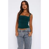 World Fashion Trends WFT3036B Önü Büzgülü Askılı Petrol Yeşili Crop Bluz