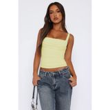 World Fashion Trends WFT3036B Önü Büzgülü Askılı Sarı Crop Bluz