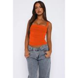 World Fashion Trends WFT3036B Önü Büzgülü Askılı Turuncu Crop Bluz