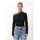 World Fashion Trends WFT9248 DOĞAL VİSKON KUMAŞ METAL AKESUARLI BLUZ