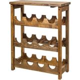 World of Wood Ahşap Eskitme 3 Katlı Şaraplık ve Şişelik Şarap Rafı Mini Bar Raf