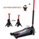 Worldforce 3 Ton Kriko Çift Piston ve 3 Ton Araç Altı Sehpa ve LED Lamba Hediyeli Set