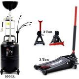 Worldforce 3 Ton Kriko ve 3 Ton Araç Sehpası ve 100 Lt. Havalı Yağ Çekme Cihazı Hunili Yağ Emme Seti
