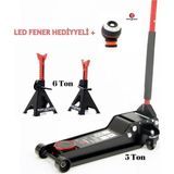 Worldforce 5 Ton Kriko Çift Piston ve 6 Ton Araç Altı Sehpa ve LED Fener Hediyeli Set