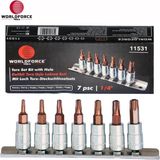Worldforce Delikli Uç Torx Lokma Seti 7 Parça 1/4'' (TH10,TH15,TH20,TH25,TH27,TH30,TH40) - Gümüş
