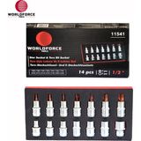 Worldforce Lokmalı Torx ve E-Lokma Seti 14 Parça 1/2'' (T30,40,45,50,55,60,70) + (E10,24,30,70) - Gümüş