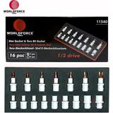 Worldforce Lokmalı Torx ve E-Lokma Seti 16 Parça 1/2'' (T30,40,45,50,55,60,70) + (E10,24,30,70) - Gümüş