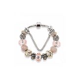 Worldshop Pandora Tarz, Pink Kristal Gold Charmlı Bileklik, Ahşap Kutu Içerisinde, Yeni Yıl, Yılbaşı Hediye