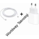 Worldway Iphone 20WATT 13/13 Pro/12/12 Pro Max Hızlı Şarj Aleti Seti 20W Adaptör + Usb-C Kablo - Beyaz