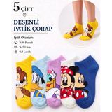 Worthy Socks 5 Çift Kadın Karikatürlü Pamuklu Moda Patik Çorap 5 Çift - 36 - 41 - Çok Renkli