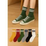 Worthy Socks 6'lı Kadın Çizgili Renkli Kolej Spor Çorap Seti Tenis Stili 6 Çift