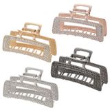 WORTL 3.5 inç Kare Metal Büyük Pençe Klipleri, Kadınlar ve Tiner için 4 Paket Rhinestones Saç Kelepçeleri, Kalın saç şekillendirme, Güçlü Tutma, Moda Saç Aksesuarları