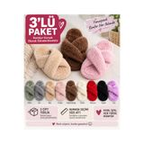 WOSSE KADIN PELUŞ EV TERLİĞİ ÇAPRAZ BANTLI YUMUŞAK TÜYLÜ 3’LÜ PAKET KARIŞIK RENK, NUMARA SEÇENEKLİ