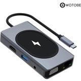 Wotobe 9 Portlu Kablosuz Şarjlı Usb-C Hdtv Hdmı Pd Sd Tf Rj45 Vga Dönüştürücü Adaptör
