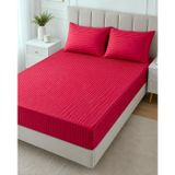 Wova Home Burgundy Stripe Çift Kişilik Çarşaf Takımı%90 Pamuk 83 Tel Saten Çizgili Bordo Lastikli Çarşaf Takımı 180x200x30 Cm