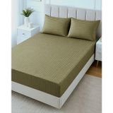 Wova Home Olive Stripe Çift Kişilik Çarşaf Takımı%90 Pamuk 83 Tel Saten Çizgili Yeşil Lastikli Çarşaf Takımı 180x200x30 Cm
