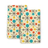 Wovoto Mid Century Fifties Modern Atom Retro Renkler Mutfak Bulaşık Havlusu 2'li Set Yumuşak Emici Dekoratif El Havlusu Sarı Çay Havluları Çiftlik Evi Banyo Tatil Ev Dekoru 40 cm x 60 cm