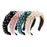 WOVOWOVO 4 paket düğümlü saç bantları kadınlar için inci bayan kafa bandı kaymaz sevimli pembe geniş kalın üst düğüm kadife Hairband saç aksesuarları