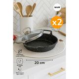Wow 2'li Döküm Granit 20CM Kapaklı Sahan Tava - Siyah