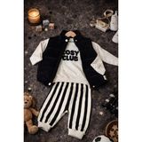 Wow Colors Erkek Bebek Siyah Şişme Yelekli 3'lütakım Baskılı Sweatshirt&çizgili Pantolon - 24 Ay