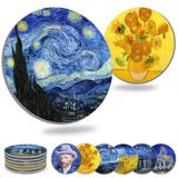 WOW DING İçecekler için bardak altlıkları Seramik Van Gogh Sanat Bardak Altlığı Seti - 6 Ünlü Van Gogh Tabloları Kullanın, Yeni Ev Dekorasyonu için Benzersiz Ev Hediyesi Hediyesi