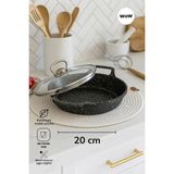 Wow Döküm Granit 20CM Kapaklı Sahan Tava - Siyah