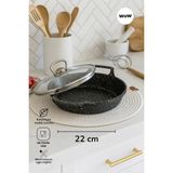 Wow Döküm Granit 22 cm Kapaklı Sahan Tava - Siyah