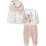 Wow Erkek Bebek 3’lü Takım – Kapüşonlu Şişme Yelek, Baskılı Sweatshirt ve Pantolon - 9 Ay - 143 - Bej