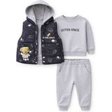 Wow Erkek Bebek 3’lü Takım – Uzay Desenli Şişme Yelek, Sweatshirt ve Eşofman Altı - 24 Ay - 0-Lacivert