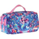 Wow Generation Kaukko Kids Taşıma Askılı Kız Çocuk Mercan ve Denizkızı Baskılı Şık Kalem Çantası (Pembe - Mavi) - L5325