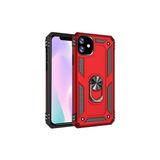 Wowacs Apple iPhone 11 ile Uyumlu Kılıf Tam Koruma Yüzüklü Standlı Tank Gövdeli Telefon Kılıfı Kapak - Kırmızı