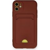 Wowacs Apple iPhone 11 Uyumlu Arka Kamera Korumalı Kart Koyulabilen Silikon Kartlıklı Kılıf Kapak - Bordo