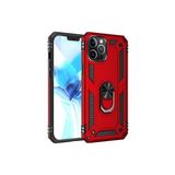 Wowacs Apple iPhone 12 Pro ile Uyumlu Kılıf Tam Koruma Yüzüklü Standlı Tank Gövdeli Telefon Kılıfı Kapak - Kırmızı