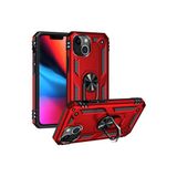 Wowacs Apple iPhone 13 Mini ile Uyumlu Kılıf Tam Koruma Yüzüklü Standlı Tank Gövdeli Telefon Kılıfı Kapak - Kırmızı