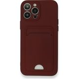Wowacs Apple iPhone 13 Pro Max Uyumlu Arka Kamera Korumalı Kart Koyulabilen Silikon Kartlıklı Kılıf Kapak - Bordo