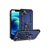 Wowacs Apple iPhone 14 ile Uyumlu Kılıf Tam Koruma Yüzüklü Standlı Tank Gövdeli Telefon Kılıfı Kapak - Lacivert