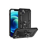 Wowacs Apple iPhone 14 Plus ile Uyumlu Kılıf Tam Koruma Yüzüklü Standlı Tank Gövdeli Telefon Kılıfı Kapak - Siyah