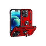 Wowacs Apple iPhone 14 Pro ile Uyumlu Kılıf Tam Koruma Yüzüklü Standlı Tank Gövdeli Telefon Kılıfı Kapak - Kırmızı