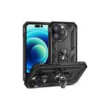Wowacs Apple iPhone 14 Pro ile Uyumlu Kılıf Tam Koruma Yüzüklü Standlı Tank Gövdeli Telefon Kılıfı Kapak - Siyah
