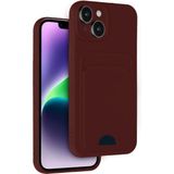 Wowacs Apple iPhone 14 Uyumlu Arka Kamera Korumalı Kart Koyulabilen Silikon Kartlıklı Kılıf Kapak - Bordo
