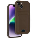 Wowacs Apple iPhone 14 Uyumlu Arka Kamera Korumalı Kart Koyulabilen Silikon Kartlıklı Kılıf Kapak - Kahverengi