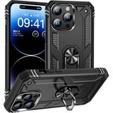 Wowacs Apple iPhone 15 Pro Max ile Uyumlu Kılıf Tam Koruma Yüzüklü Standlı Tank Gövdeli Telefon Kılıfı Kapak - Siyah