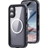 Wowacs Apple iPhone 16 ile Uyumlu Kılıf Su Geçirmez 360 Derece Koruma Waterproof Telefon Kılıfı - Siyah
